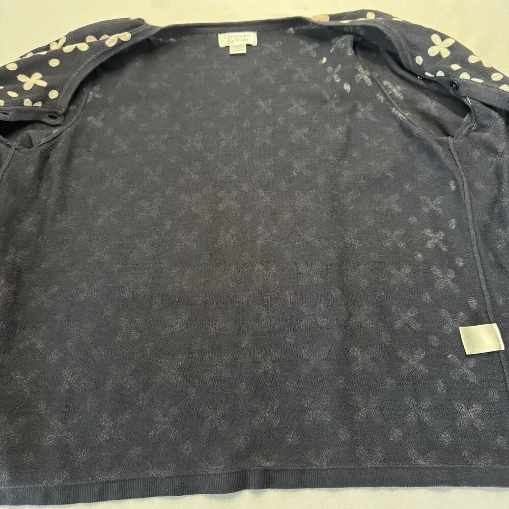 Christopher & Banks Women’s XL Navy Cream Floral Button Front Cardigan Sweater
